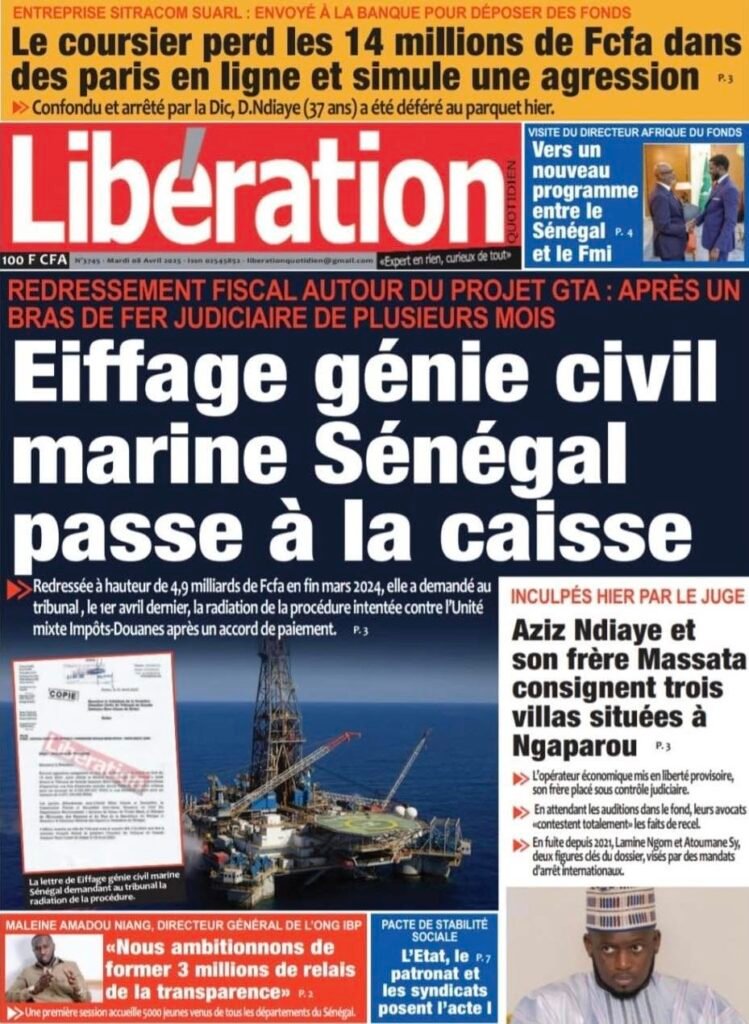Découvrez les Unes des journaux sénégalais du mardi 08 avril 2025