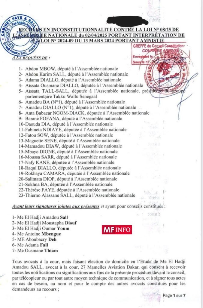 Contre la loi interprétative de la loi d’amnistie : Le recours de l’opposition parlementaire…