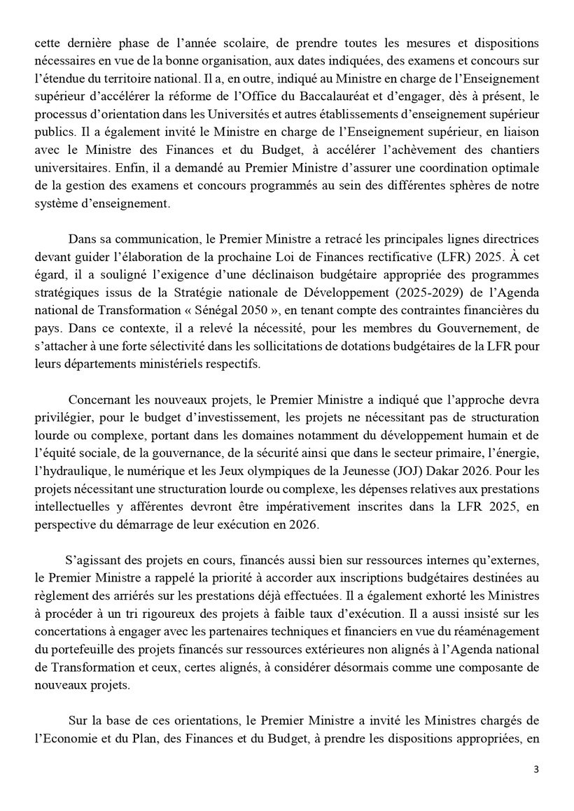 Sénégal : Communiqué du Conseil des ministres du mercredi 30 avril 2025
