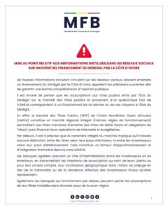 Supposé financement par la Côte d’Ivoire : Le démenti formel du ministère des Finances