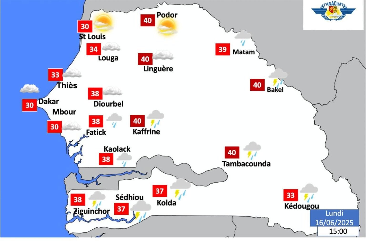 Météo – Alerte de l’ANACIM : orages et fortes chaleurs attendus dans plusieurs régions du Sénégal
